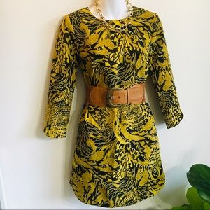 Yellow and Navy Blue Printed Shift Dress
